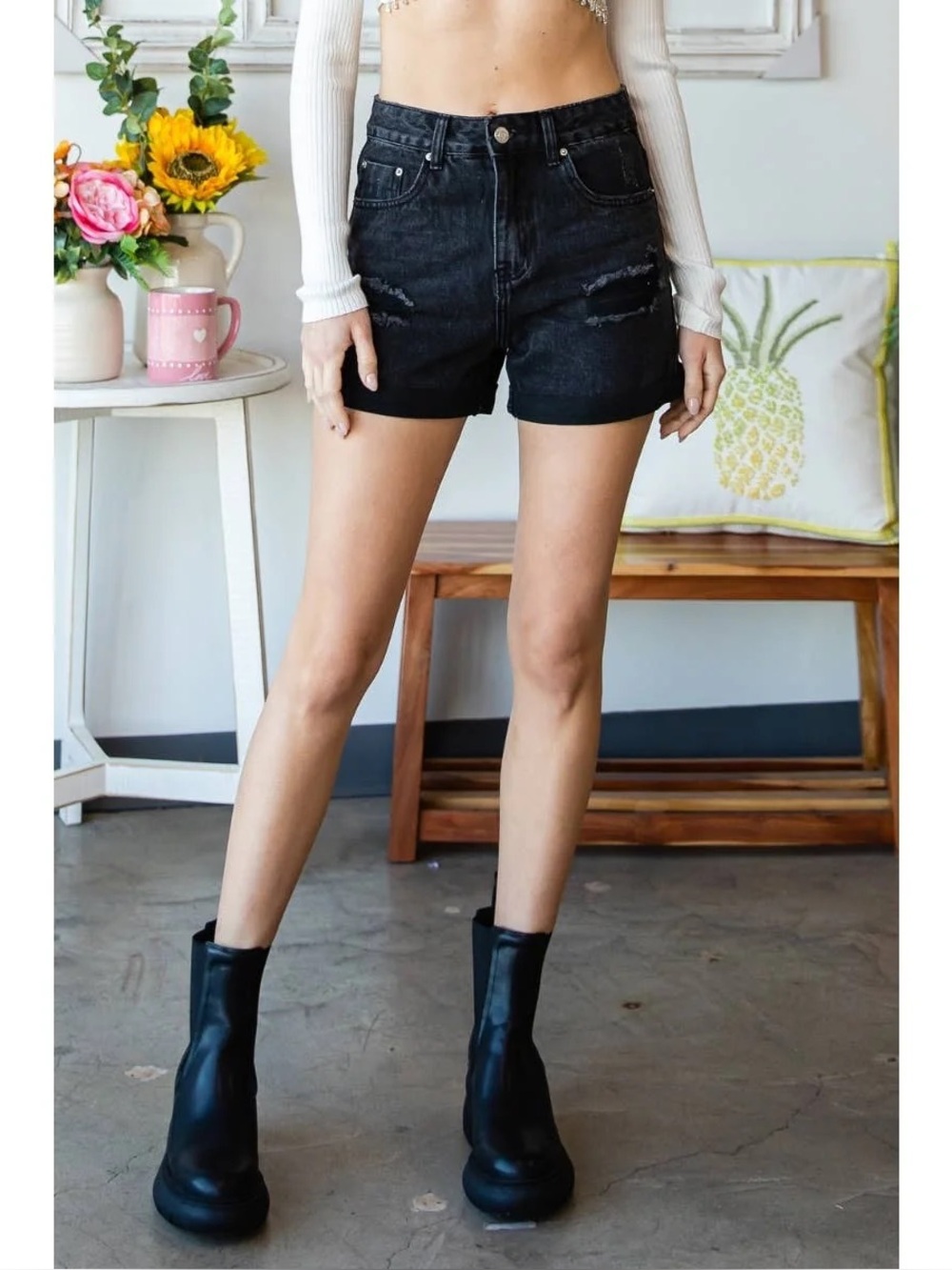 NWT Black Roll up shorts